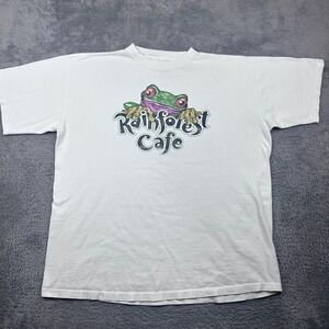 Rainforest Cafe T-Shirt Mens XXL White Vintage 90s Made in USA Frog Graphic
